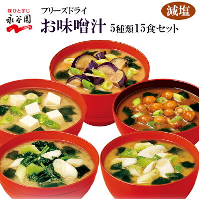 永谷園 フリーズドライ お味噌汁 減塩 5種類15食 詰め合わせセット お試し 即席 インスタント