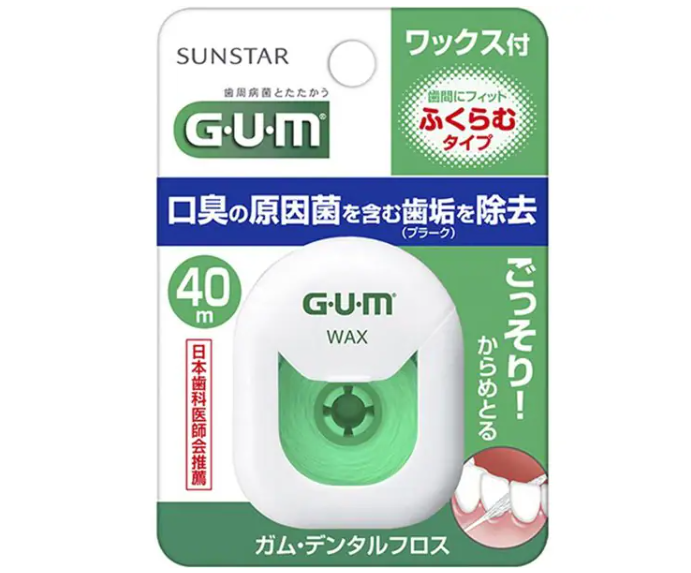 ガム GUM ガム・デンタルフロス ワックス付 40m ふくらむタイプ